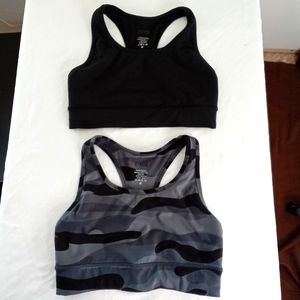 Ethos The Racer Lot of 2 Racerback Sports Bras Size M Black Gray Camo NO PADS